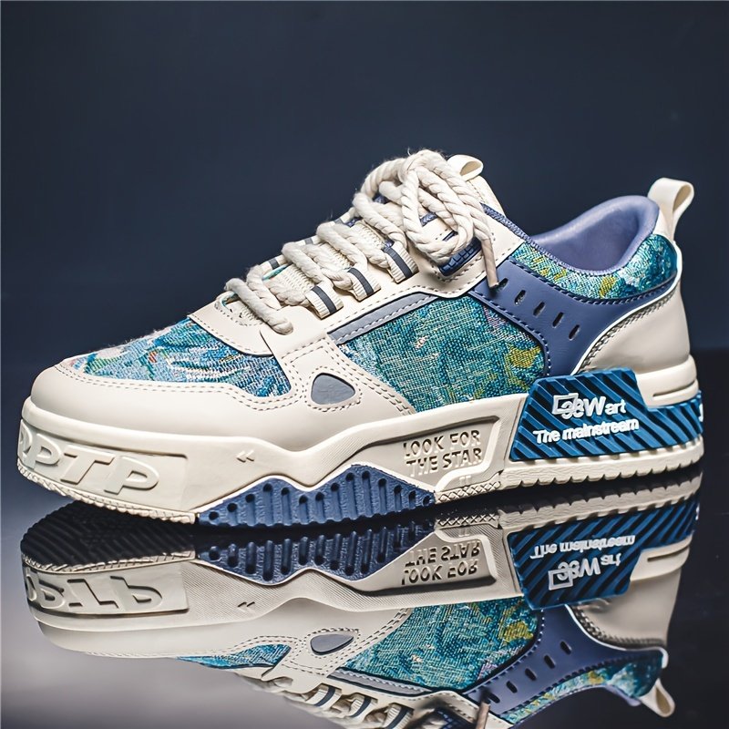 Men??s Alphabet Print Trendy Skate Shoes With PU Leather Uppers, Wear-resistant Non Slip Lace-up Casual Sneakers For Outdoor, Men??s Street Style Footwear - Image 8