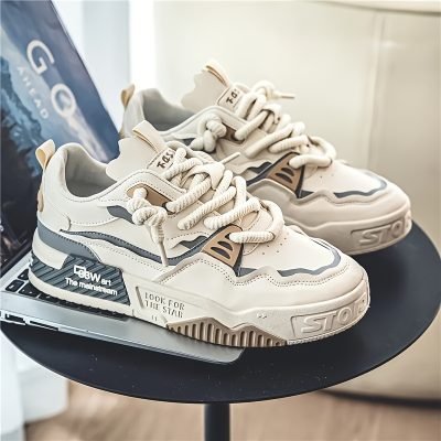 Men??s Trendy Street Style Skate Shoes, Comfy Non Slip Lace Up Casual Platform Sneakers For Men??s Outdoor Activities