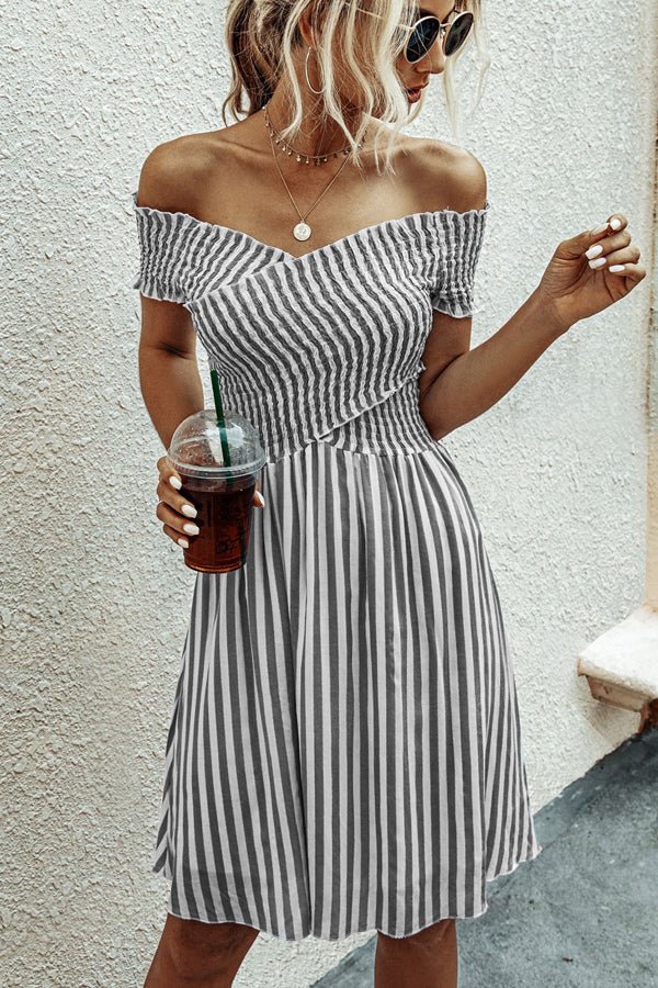 Fashion Short Sleeve Stripe Print Dress - Image 3