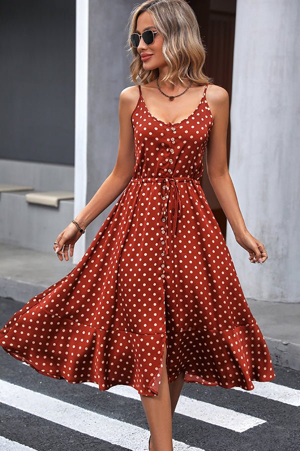 Fashion Dots Print Sleeveless Tie Waist Dress - Image 3