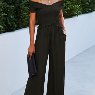 Off The Shoulder Smocked Chest Jumpsuit