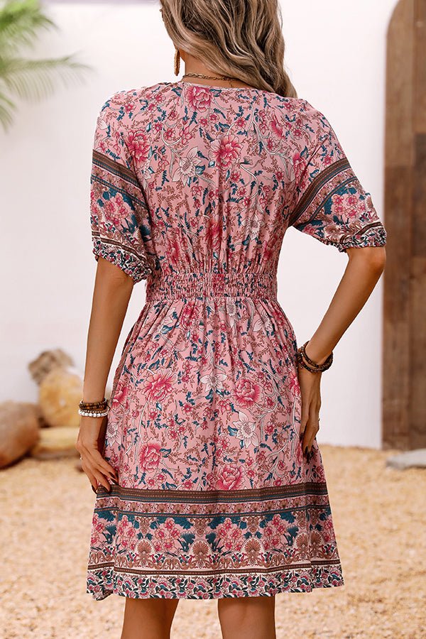 Bohemia Print V Neck Patchwork Dress - Image 5