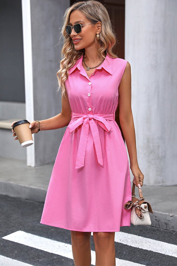 Solid Color Button Up Split Neck Dress - Image 2