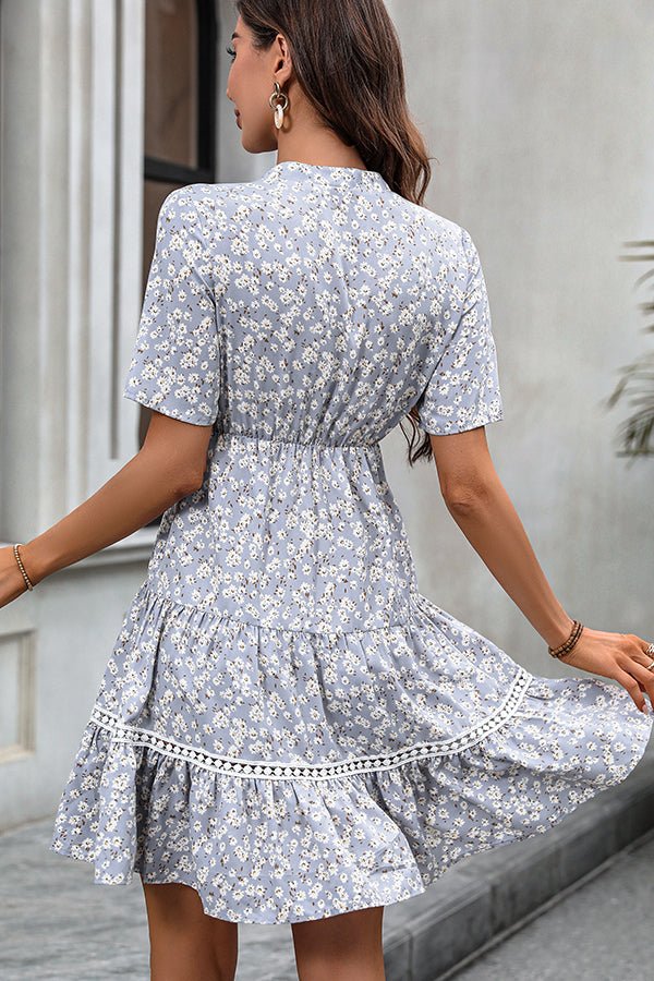 Floral Print V Neck Short Sleeve Dress - Image 5