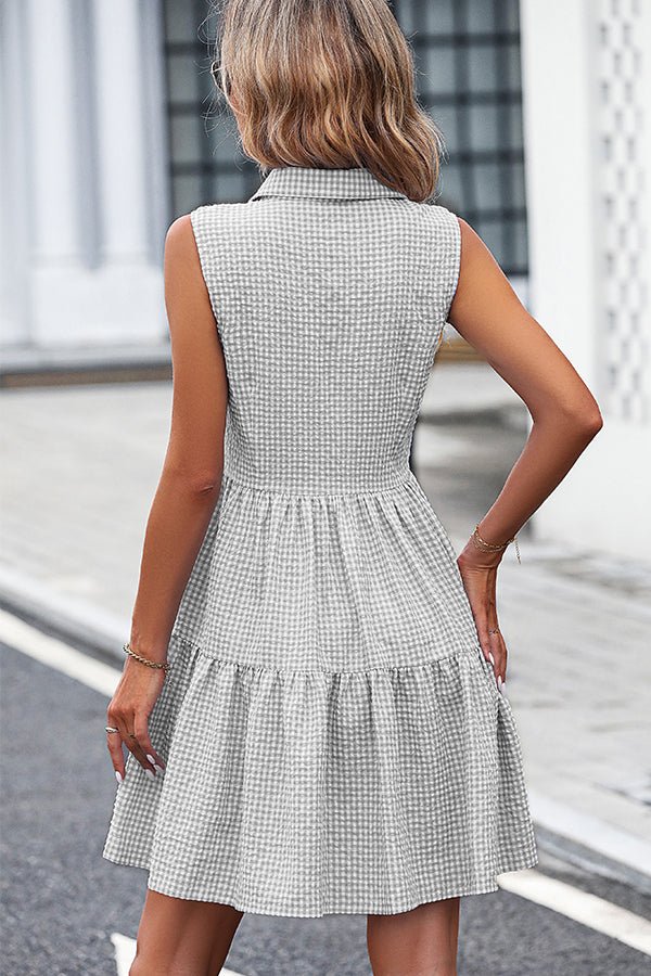Plaid Print Ruffle Hem Sleeveless Dress - Image 3