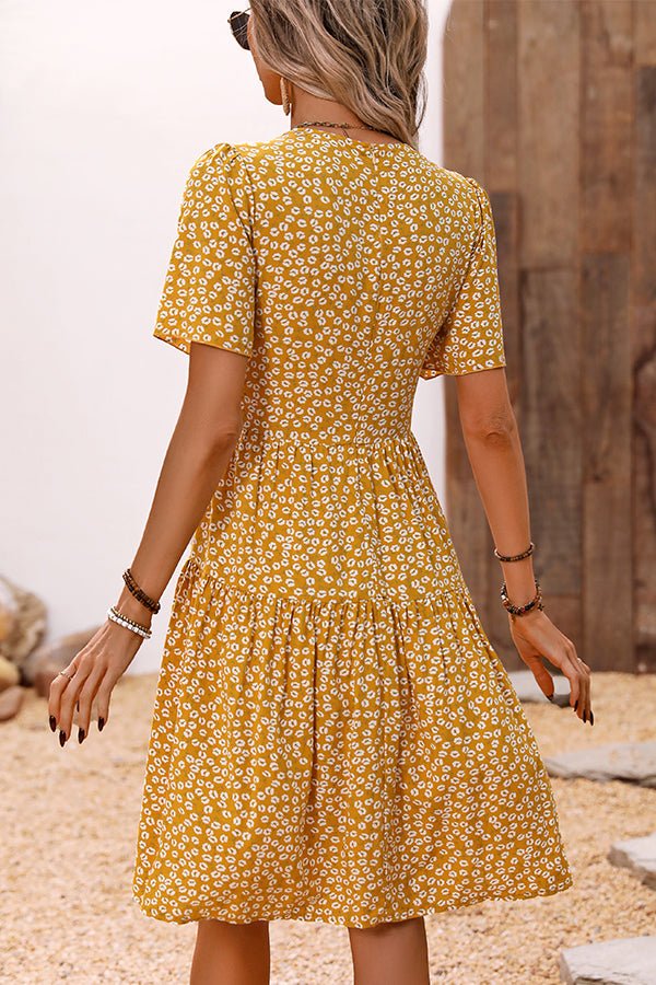 Fashion Floral Print V Neck Casual Dress - Image 5