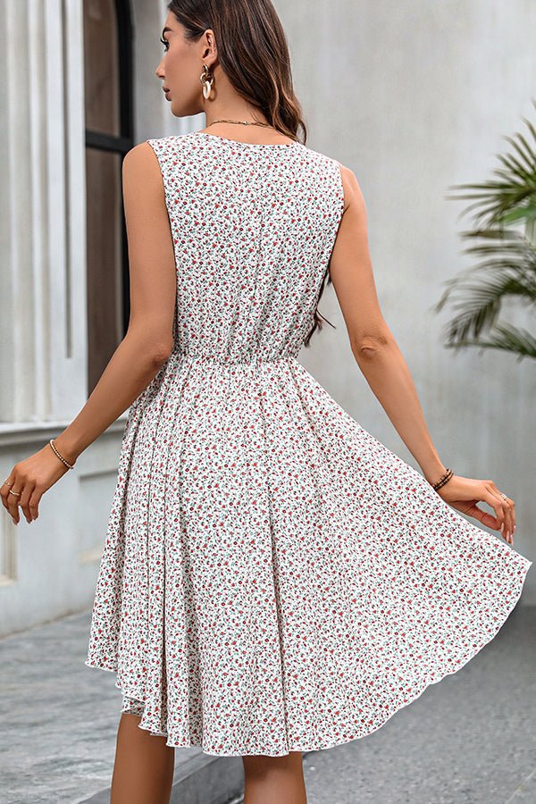 Floral Print V Neck Ruffle Hem Dress - Image 5