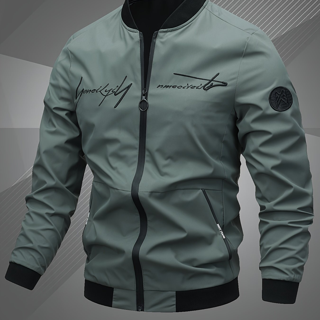 Men??s Letter Embroidered Casual Bomber Jacket Gifts Best Sellers - Image 3