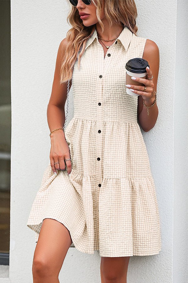 Fashion Plaid Print Sleeveless Ruffle Hem Dress - Image 2