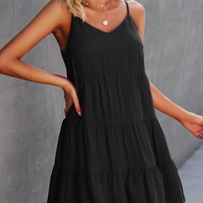 Fashion Solid Color Ruffle Hem Mini Dress