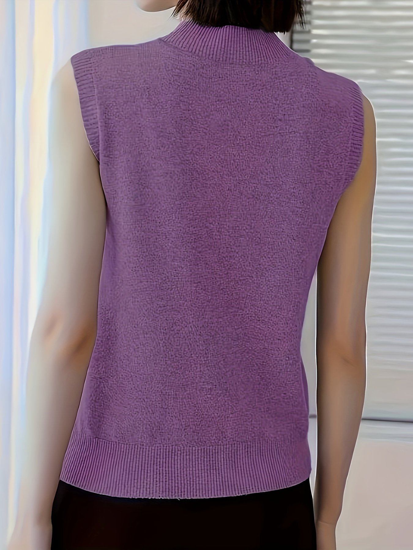 Solid Knit Mock Neck Tank Top, Casual Sleeveless Tank Top, Women??s Clothing - Image 11