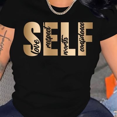 Letter Print Crew Neck T-Shirt, Casual Short Sleeve T-Shirt For Spring & Summer, Women??s Clothing
