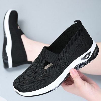 Women??s Solid Color Knitted Sneakers, Soft Sole Platform Slip On Walking Comfort Shoes, Low-top Breathable Shoes
