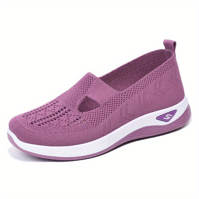 Women??s Solid Color Knitted Sneakers, Soft Sole Platform Slip On Walking Comfort Shoes, Low-top Breathable Shoes - Image 2