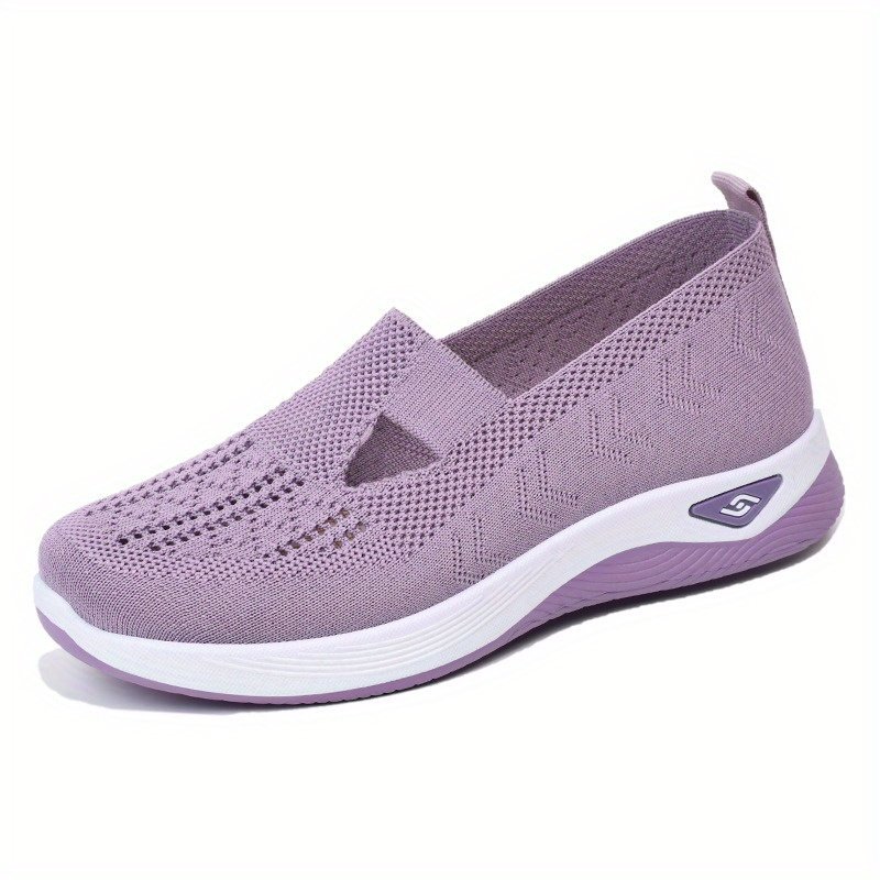 Women??s Solid Color Knitted Sneakers, Soft Sole Platform Slip On Walking Comfort Shoes, Low-top Breathable Shoes - Image 3