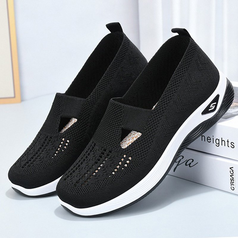 Women??s Solid Color Knitted Sneakers, Soft Sole Platform Slip On Walking Comfort Shoes, Low-top Breathable Shoes - Image 12