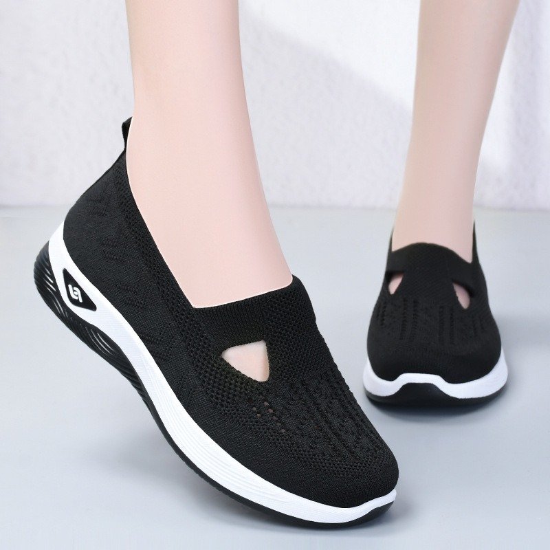 Women??s Solid Color Knitted Sneakers, Soft Sole Platform Slip On Walking Comfort Shoes, Low-top Breathable Shoes - Image 10