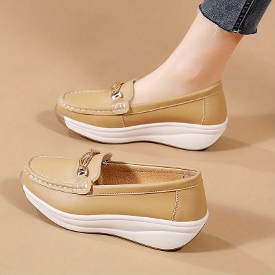 Women??s Casual Loafers, Metallic Buckle Decor Slip On Shoes, Casual Comfortable Soft Sole Walking Shoes