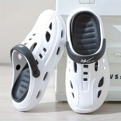 Men??s Trendy Hollow Out Colour Block Slippers, Comfy Non Slip Durable Backless Slides For Men??s Outdoor Activities