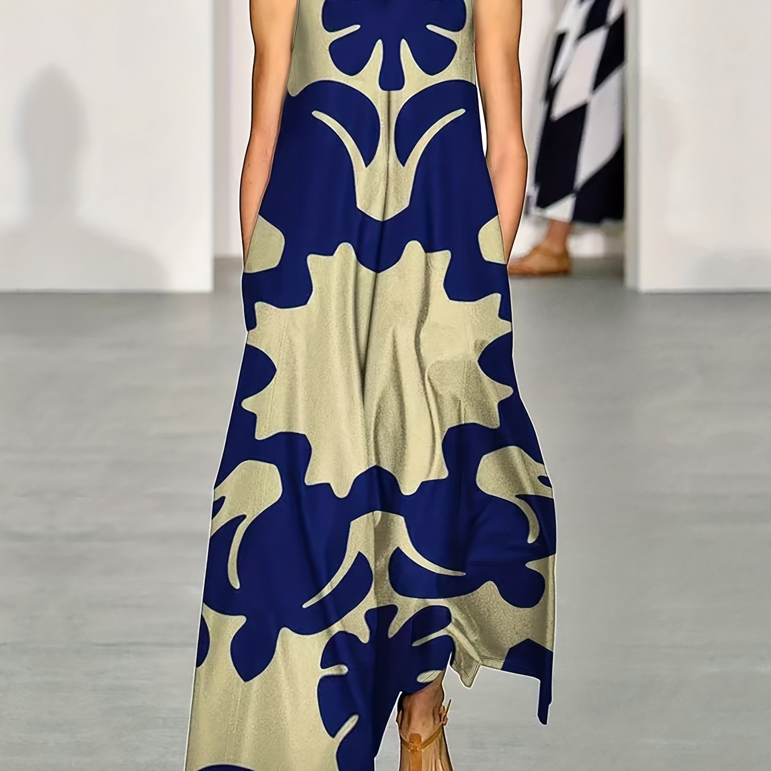 Graphic Print V Neck Maxi Dress, Boho Sleeveless Tank Dress For Spring & Summer, Women??s Clothing - Image 2