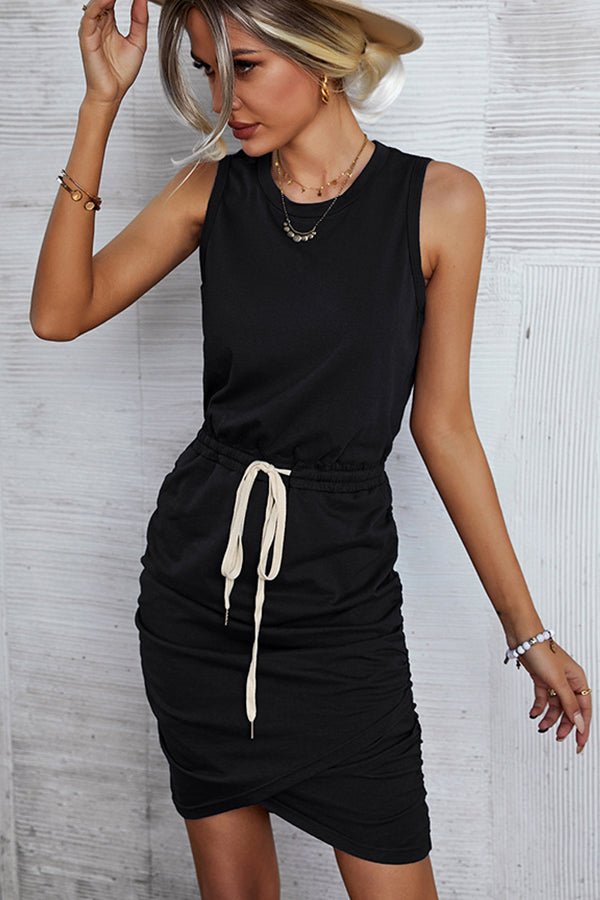 Fashion Solid Drawstring Waist Casual Dress - Image 3