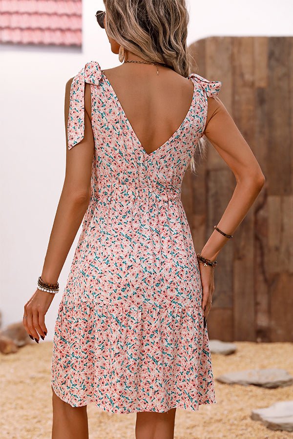 Floral Print Tie Shoulder V Neck Dress - Image 5