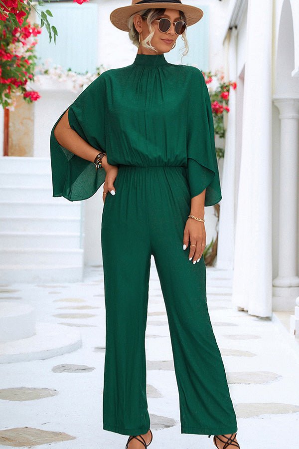 Pleated Solid Color High Waist Jumpsuit - Image 3