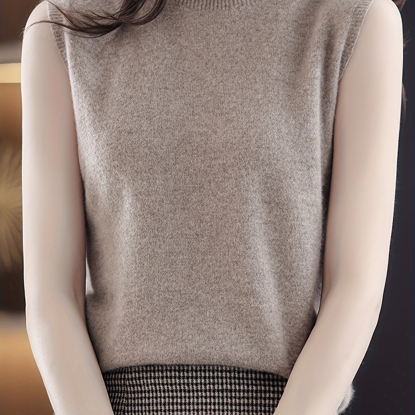 Solid Knit Mock Neck Tank Top, Casual Sleeveless Tank Top, Women??s Clothing - Image 5