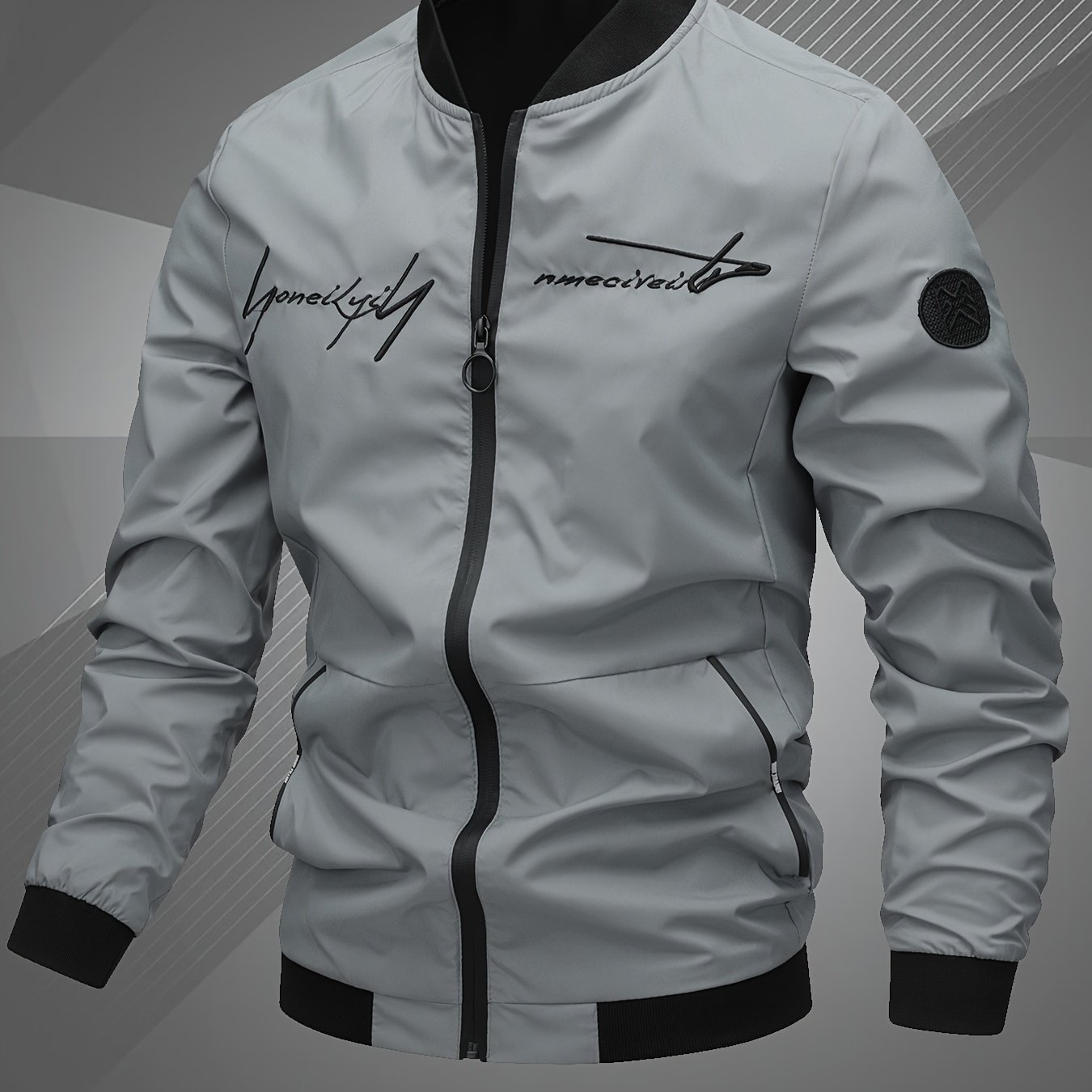 Men??s Letter Embroidered Casual Bomber Jacket Gifts Best Sellers - Image 7