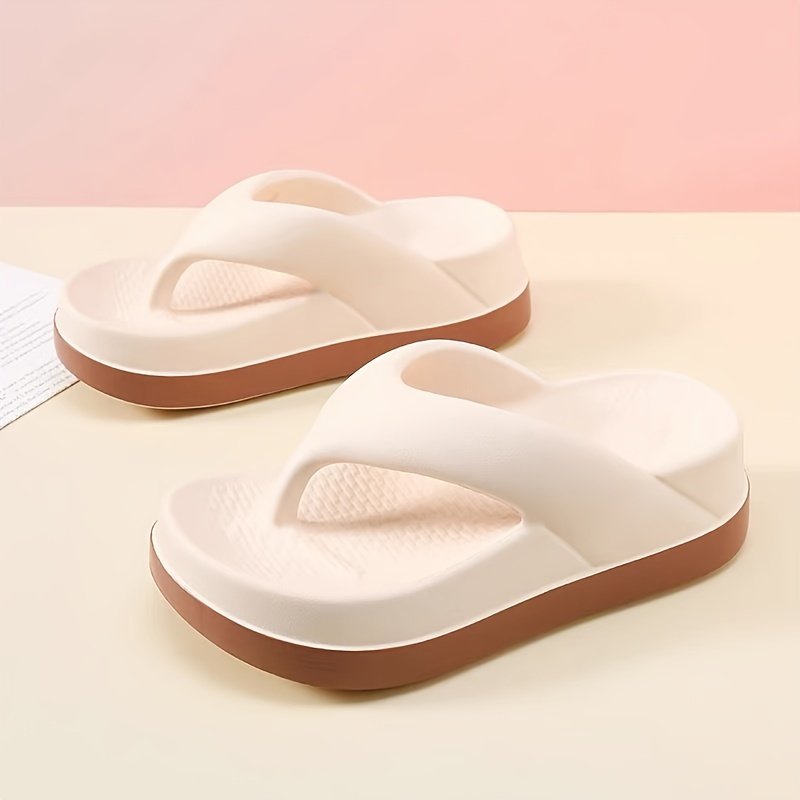 Women??s Contrast Color Flip Flops, Soft Sole Platform Slip On EVA Vacation Slides, Non-slip Beach Slides - Image 10