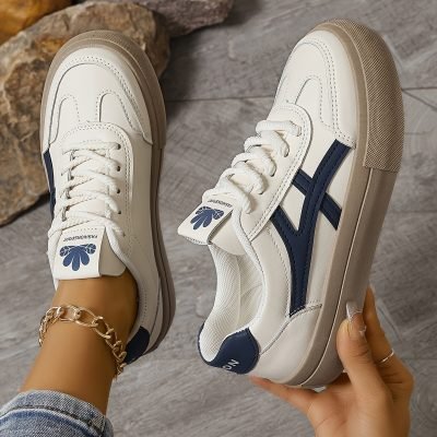 Women??s Colorblock Trendy Sneakers, Lace Up Soft Sole Platform Skate Shoes, Low-top Versatile Shoes