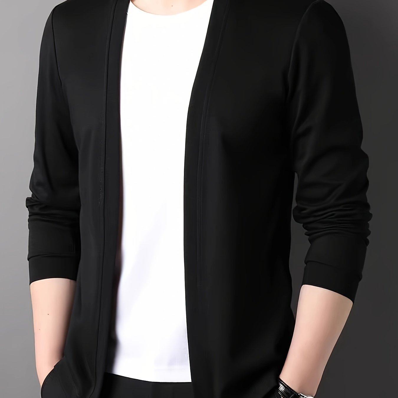 Men??s Solid Knitted Cardigan, Casual Breathable Long Sleeve Slim-fit Open Front Sweater For Outdoor Activities - Image 13