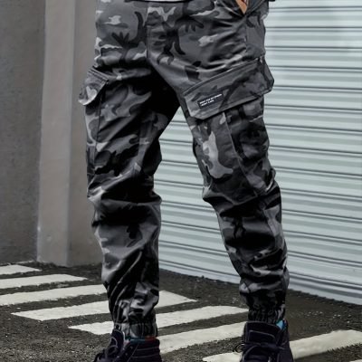 Men??s Camouflage Pattern Loose Fit And Cuffed Cargo Pants With Multiple Flap Pockets, Versatile For Street Wear And Outdoors Activities