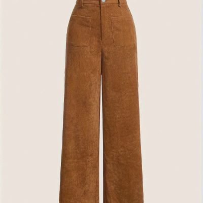 Corduroy High Waist Pants, Vintage Straight Leg Pants For Spring & Fall, Women??s Clothing
