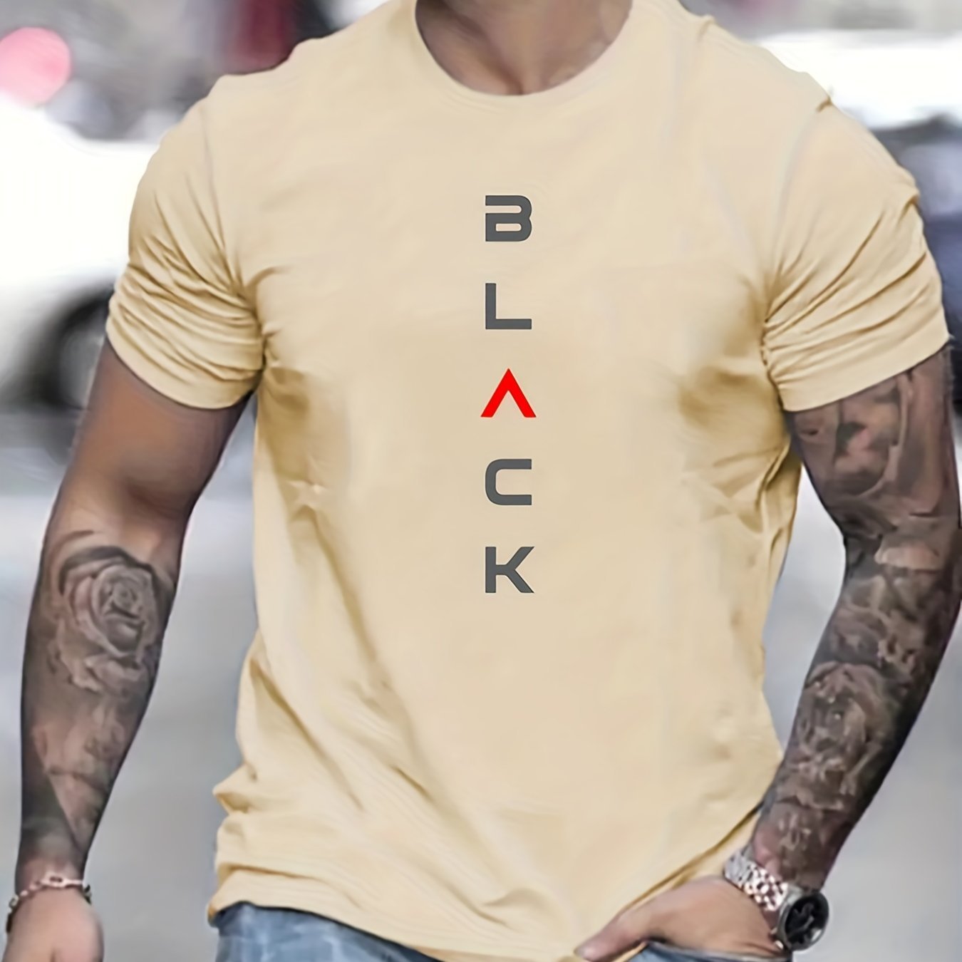 ??Black?? Print Tee Shirt, Tee For Men, Casual Short Sleeve T-shirt For Summer Spring Fall, Tops As Gifts - Image 5