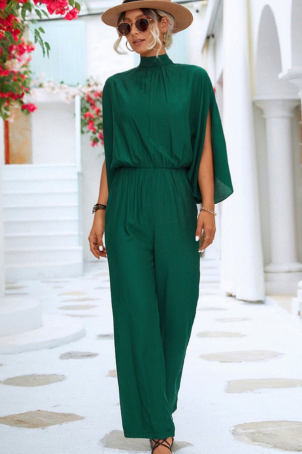 Pleated Solid Color High Waist Jumpsuit - Image 4