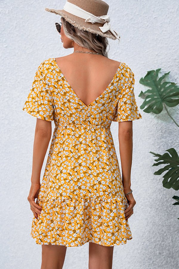 V Neck Floral Print Ruffle Hem Dress - Image 7