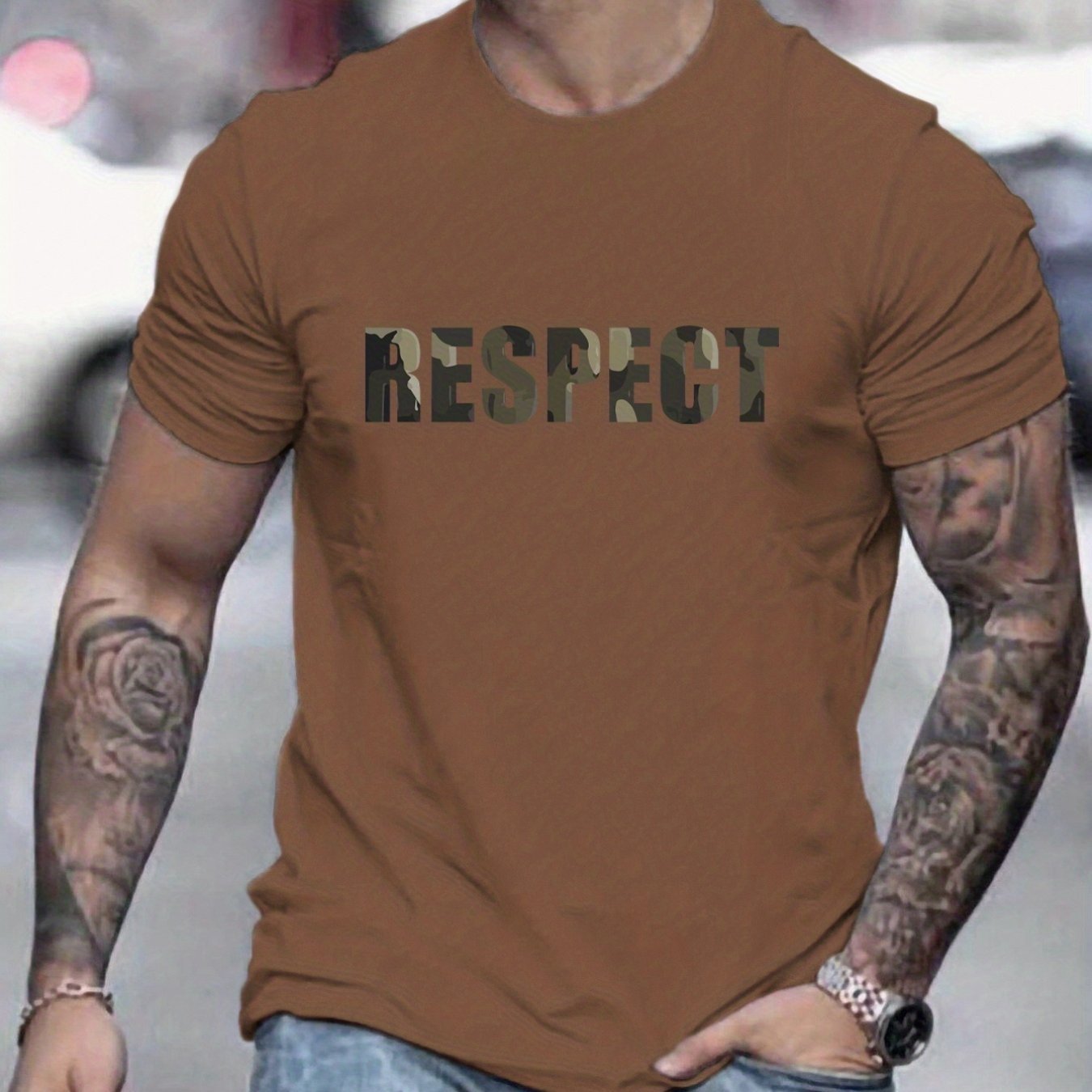 Letter RESPECT Pattern Print Men??s T-shirt, Graphic Tee Men??s Summer Clothes, Men??s Outfits - Image 3
