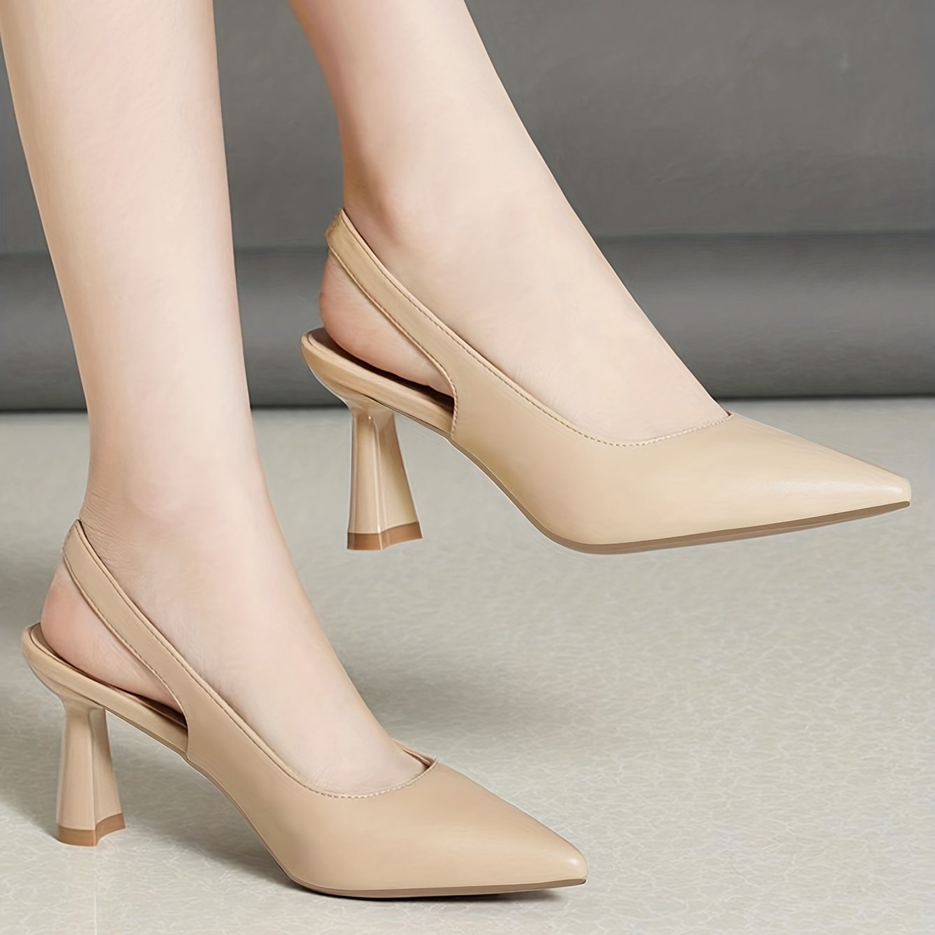 Women??s Solid Color Shoes, Point Toe Ankle Strap Slingback Stiletto Heel Trendy Shoes, Elegant Dress Comfy Shoes - Image 6