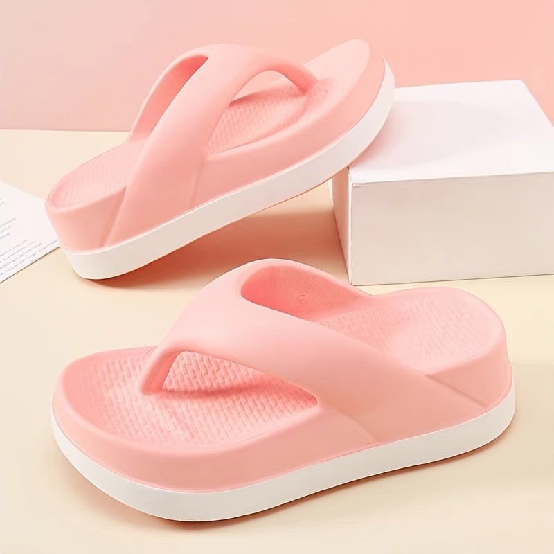 Women??s Contrast Color Flip Flops, Soft Sole Platform Slip On EVA Vacation Slides, Non-slip Beach Slides - Image 3