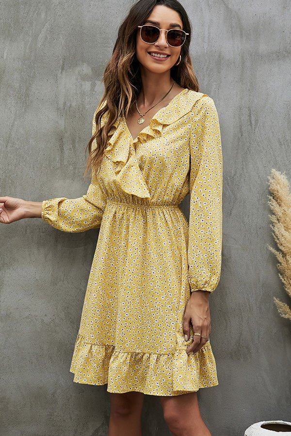 V Neck Floral Print Ruffled Mini Dress - Image 3