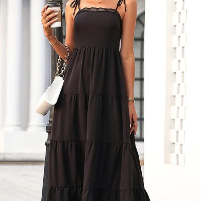Lace Patchwork Solid Color Slip Dress