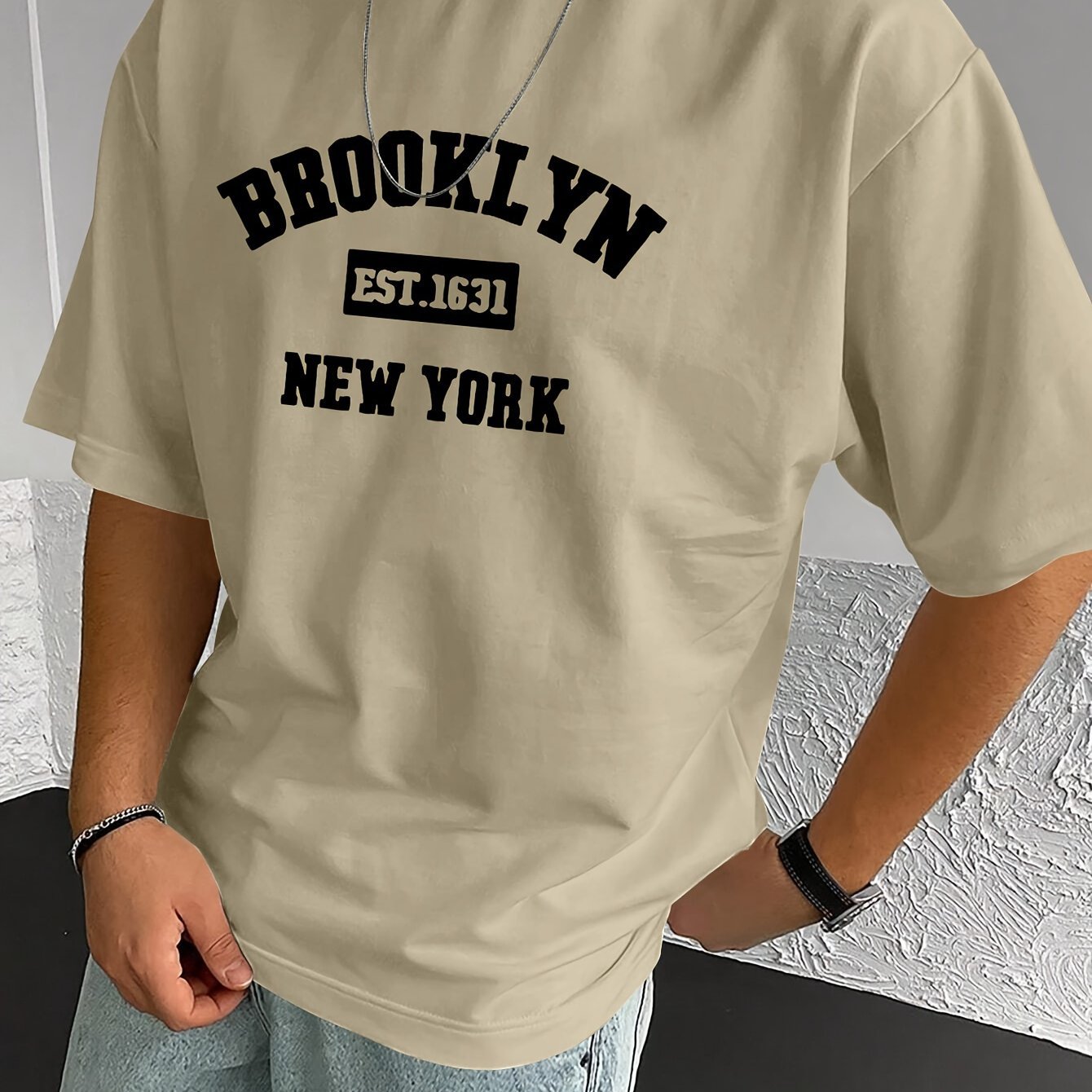?? Brooklyn ?? Stylish Print Summer & Spring Tee For Men, Casual Short Sleeve Fashion Style T-Shirt, Sporty New Arrival Novelty Top For Leisure - Image 3