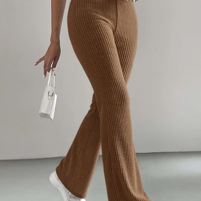 Solid High Waist Pants, Elegant Flare Leg Pants, Women??s Clothing