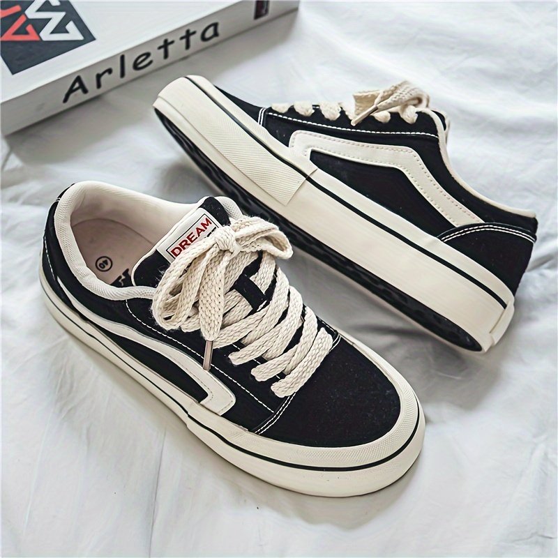 Men??s Classic Striped Trendy Skateboard Shoes Lace Up Non Slip Low Top Comfy Sneakers For Outdoor Walking Jogging Campus Street Holiday All Seasons
