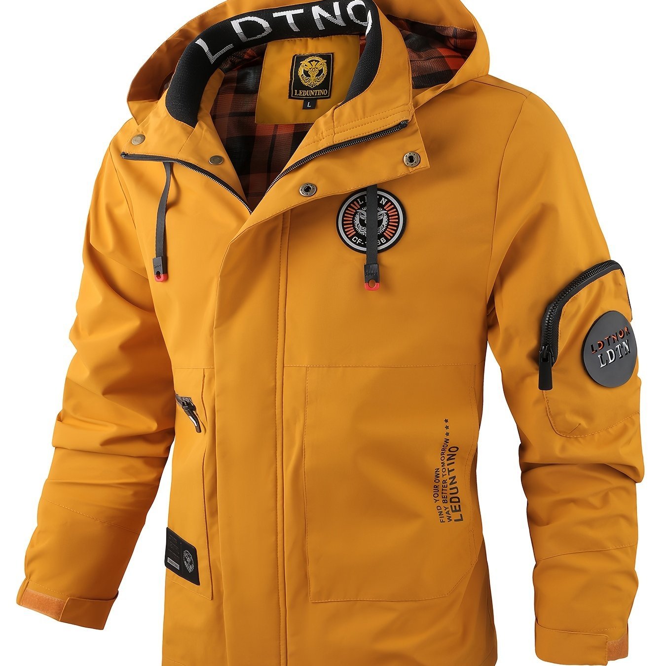Multiple Pocket Design Men??s Embroidery Long Sleeve Zip Up Drawstring Hooded Jacket, Men??s Stand Collar Thin Jacket For Spring Outdoor - Image 3