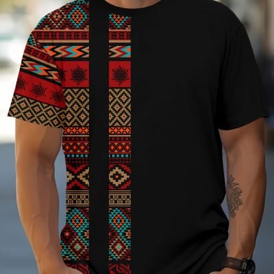 Men??s Ethnic Graphic Print T-shirt, Casual Short Sleeve Crew Neck Tee, Men??s Clothing For Summer Outdoor
