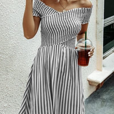Fashion Short Sleeve Stripe Print Dress