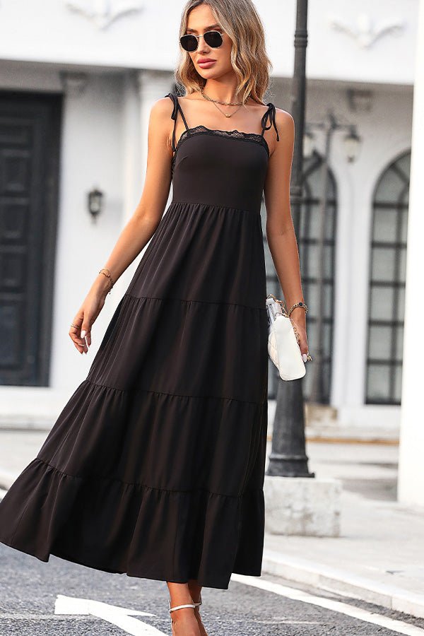 Lace Patchwork Solid Color Slip Dress - Image 4