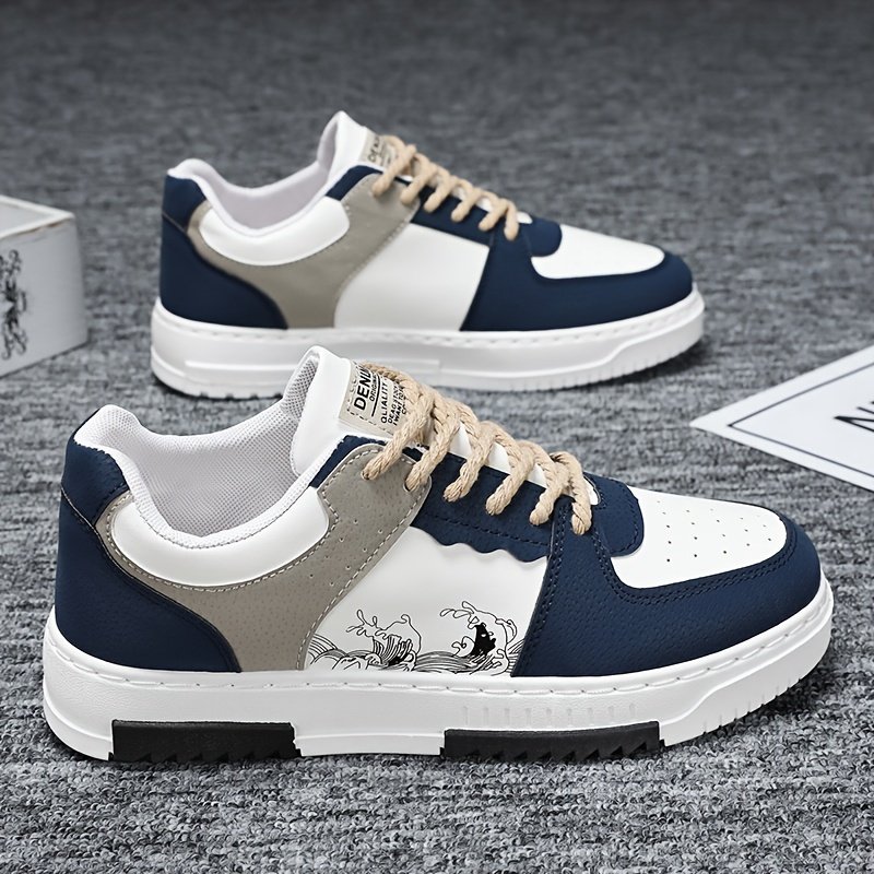 Men??s Trendy Street Style Wave Pattern Low Top Skateboard Shoes, Comfy Non Slip Lace Up Sneakers For Men??s Outdoor Activities - Image 3